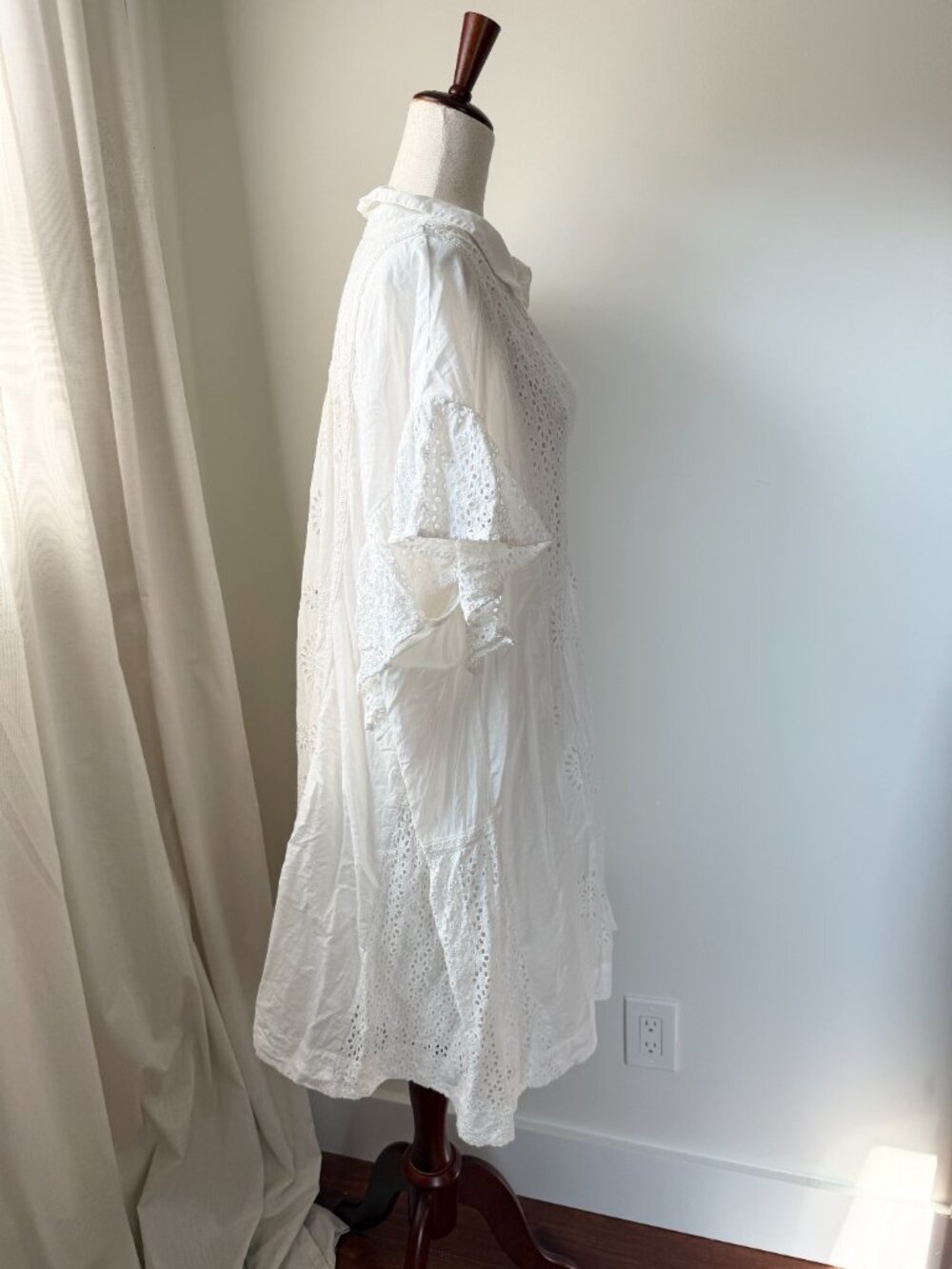 Anthropologie Eyelet Embroidered Babydoll Dress Ruffle Sleeve White 2X - Picture 3 of 8